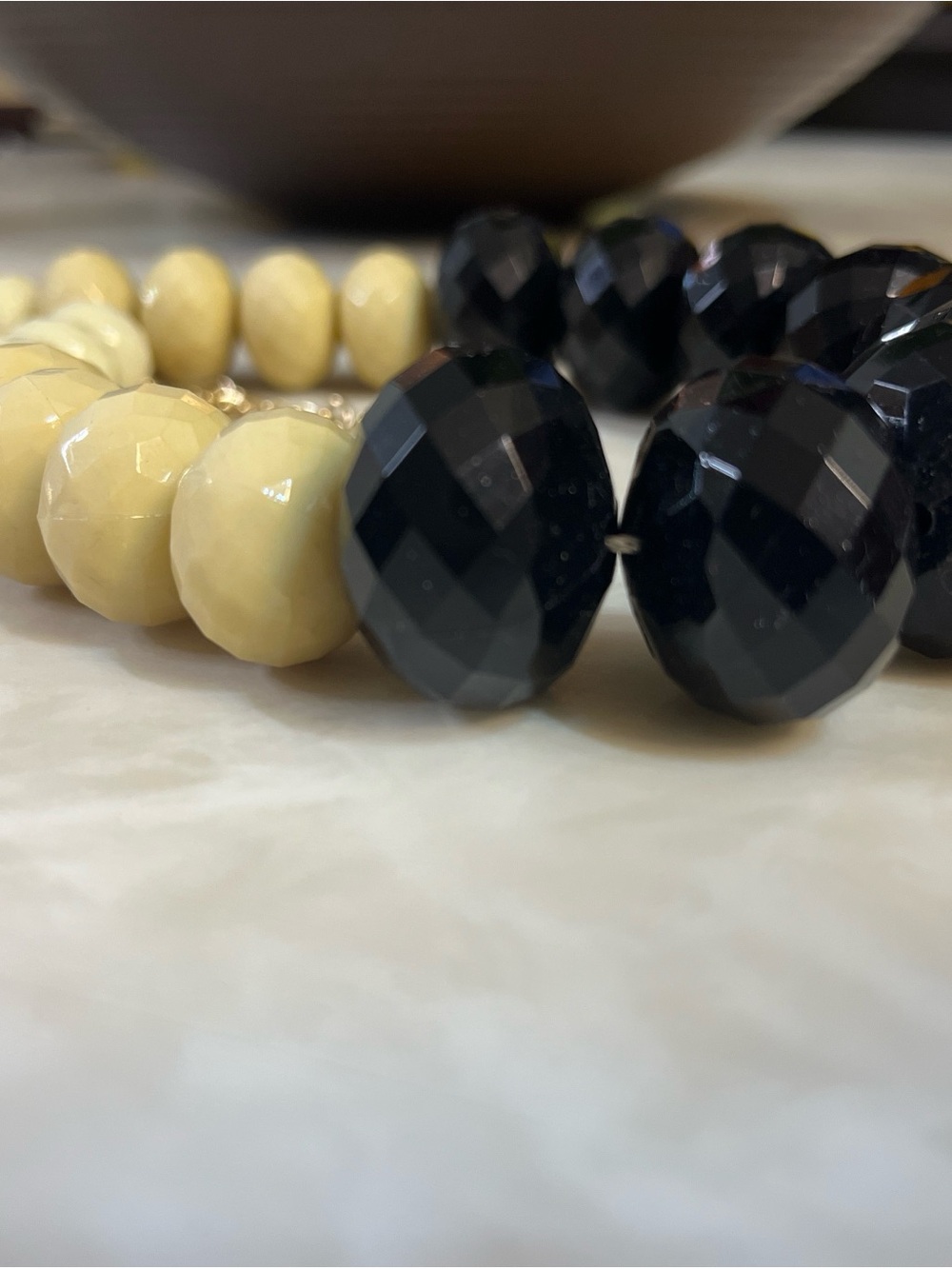 Cream and Black Faceted Bead Necklace - Picture 4 of 6